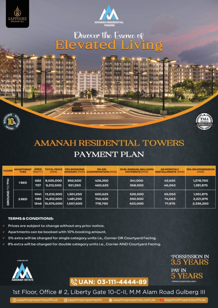 Amanah Residential Towers Payment Plan