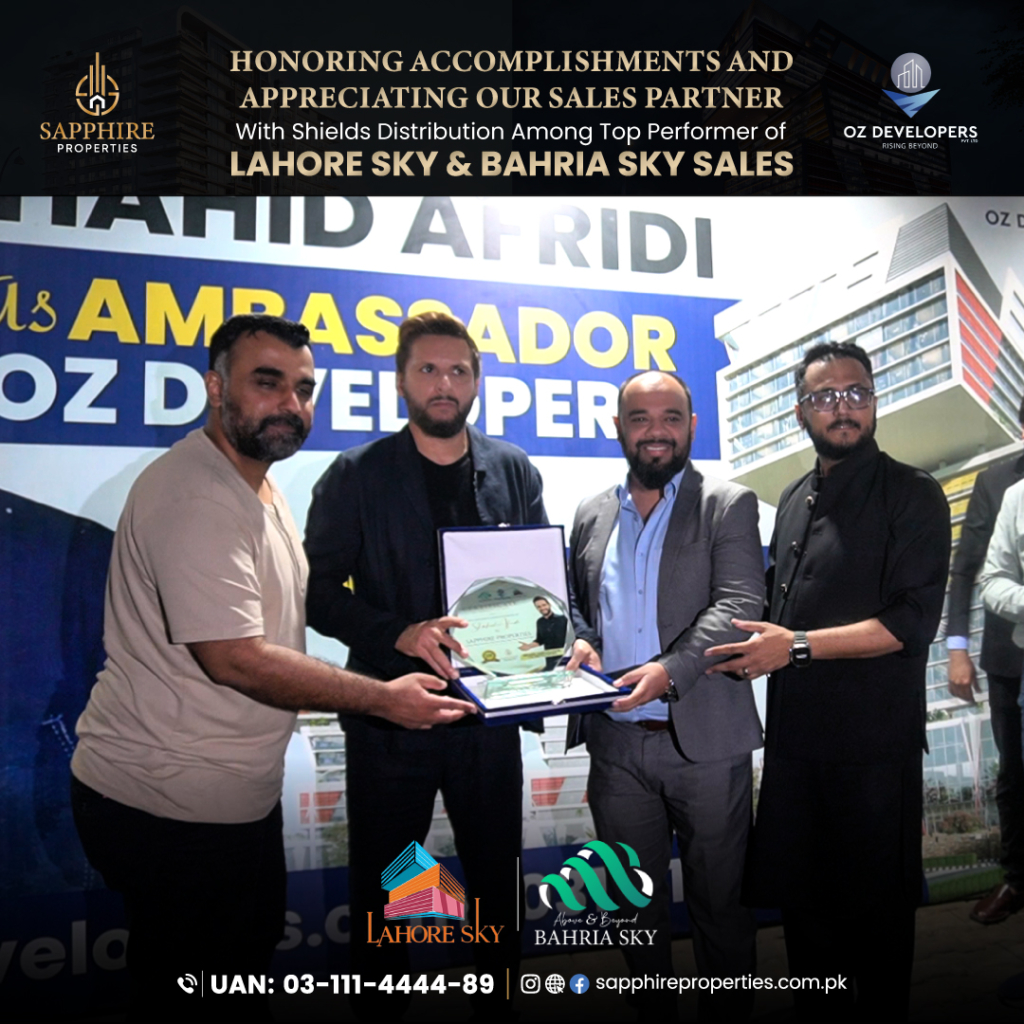 Sapphire Properties Honored as Top Performer in Lahore Sky and Bahria Sky Sales by OZ Developers